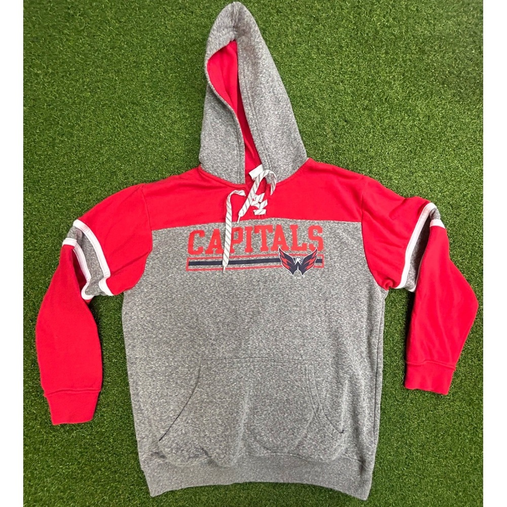 NHL Washington Capitals Hoodie Mens Large Red Grey Lace Up Sweatshirt NHL Logo